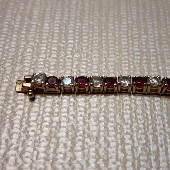 Charming Red Ruby and White Stone Vermeil Braclet - Picture 4 of 8